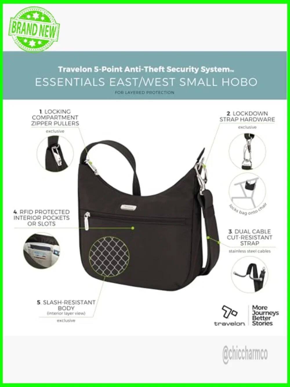 Anti-Theft Crossbody Hobo Bag with RFID Blocking Slash Resistant Nylon